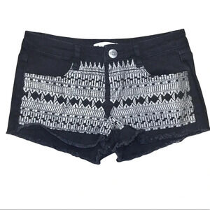 Karma Blue Black Embroidered Denim Jean Shorts Women’s Size 6